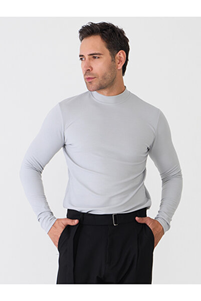 MARDA Turtleneck Crepe Fabric Long Sleeve T-Shirt