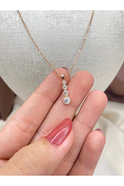 sitrini Kadın Zirkon Taşlı Sıralı Kolye Rose Gold Renk Zarif Minimal Kolye Se...