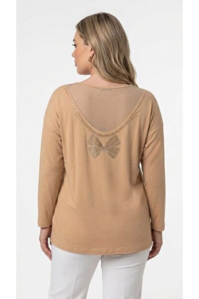 Goddy Liva Plus Size Lace Blouse with Stone Detail