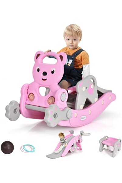 Generic 4 in 1 Toddler Rocking Toy, Slide for Kids with Basketball Hoop and R...