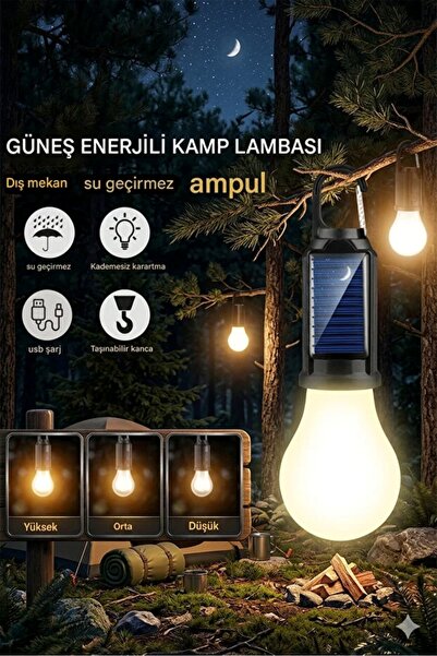 AYACO Taşınabilir Solar Kamp Lambası 10W USB-C Şarjlı Askılı LED Fener – Kırılmaz Gövde, Güçlü Aydınlatma