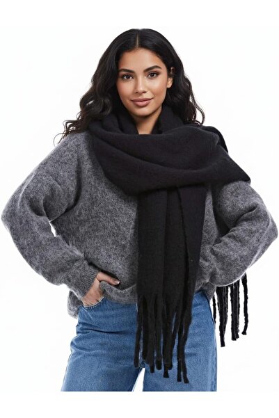 Generic Large Chunky Scarfs for Women, Pure Black Oversized Cashmere Feel Sca...