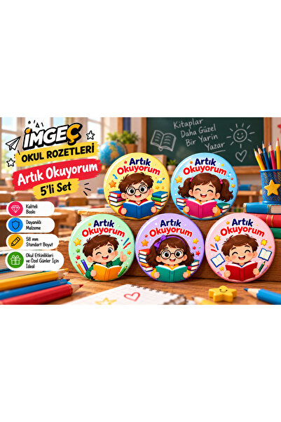 Okul Rozetleri Çoklu Seri 5' li Set - 'Artık Okuyorum'