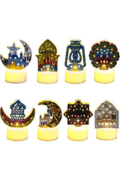 Generic فوانيس شموع صغيرة لرمضان، زينة رمضان للمنزل، إضاءة LED على شكل هلال و...