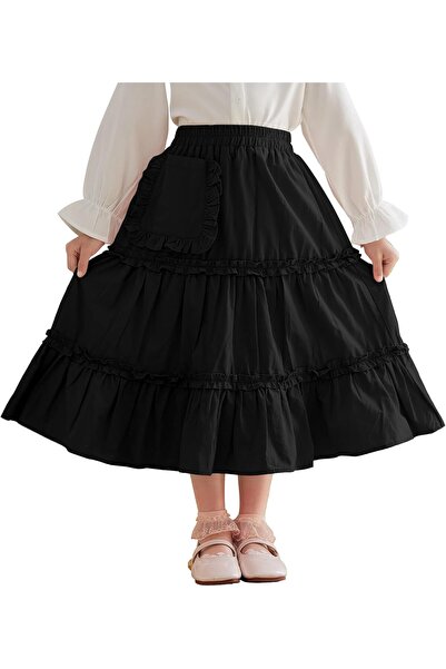 Generic Girls Elastic Waisted Tiered Ruffled Hem Skirt
