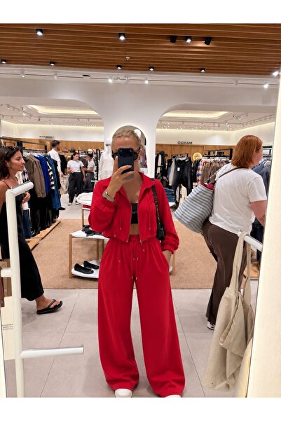 ruyaguneyboutique Kırmızı Kapüşonlu Beli Ayarlanabilir Takım
