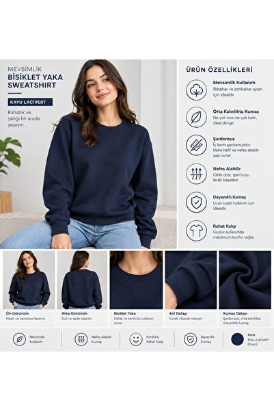 Nirvana Butik Kadın Mevsimlik Bisiklet Yaka Sweatshirt Esnek Tüylenme Bitlenm...