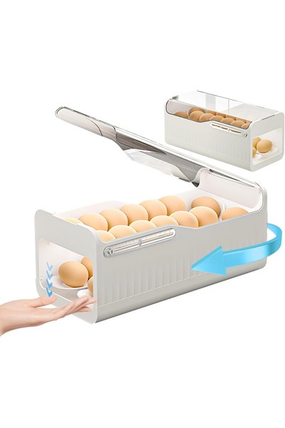 Generic حامل بيض للثلاجة، منظم بيض أوتوماتيكي متحرك، موزع بيض شفاف من البلاست...