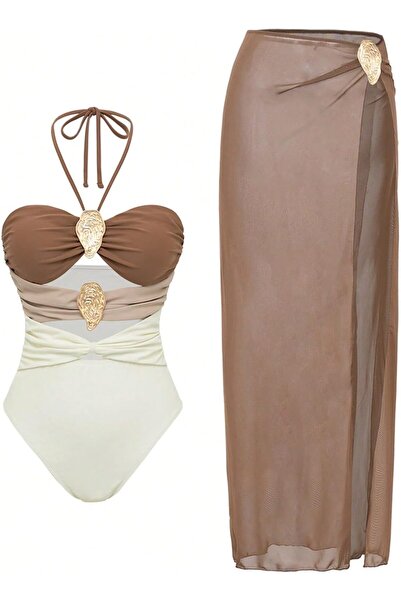 Generic Womens Hanging neck One Piece Bikini Swimsuit with Beach Cover Up wra...