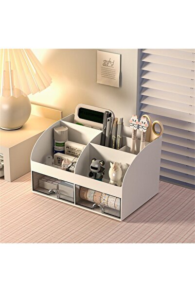 Generic Multifunctional Desk Organizer with 2 Drawers & 8 Grids - Large Capac...