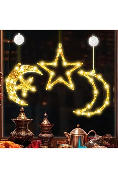 Generic أضواء رمضان، 3 قطع من أضواء زينة رمضان مع مصاصة، ستارة داخلية معلقة ع...