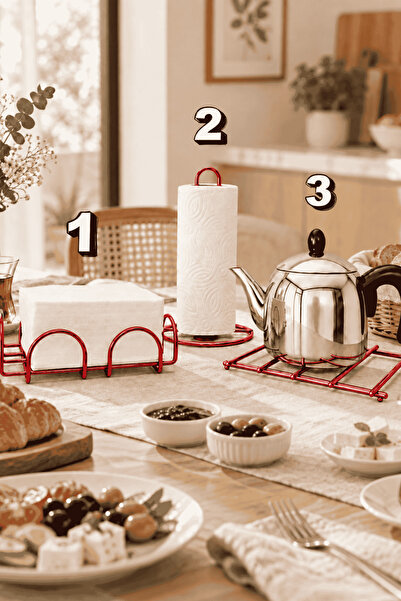 Edora Home 3-Piece Red Napkin Holder Towel Holder Set Black Color Stainless S...