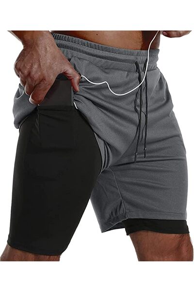 Generic Mens 2 in 1 Running Shorts Quick Dry Athletic Shorts with Compression...