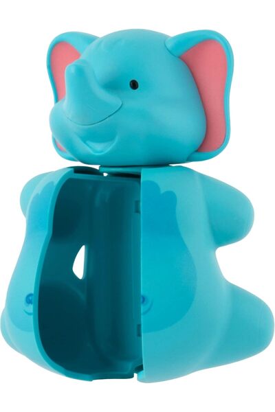 Flipper Healthy Toothbrush Holder for Kids with Suction Cups, One-Touch Open and Close, Includes Soft Bristle Toothbrush, Made in Malaysia, Fun Elephant Animal, for Ages 3 and Up