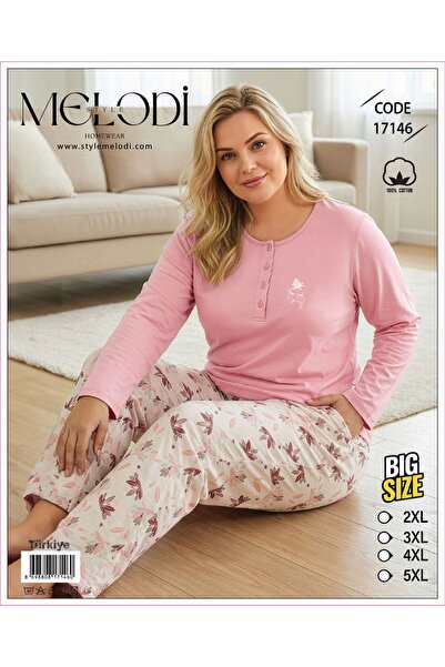 REN Women's pink solid color crew neck button-down pajama set with patterned ...