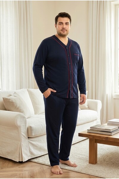 REN Men's plus size pajama set, solid navy blue 100% cotton jersey pajama set...