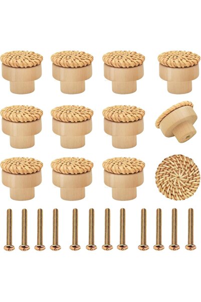 Generic 12 Pack Boho Rattan Knobs Drawer Pull Handles Wood Dresser Knobs Kitc...