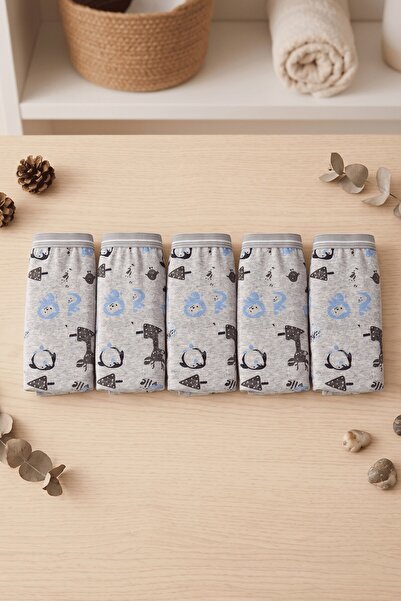 hadiora Girl's Gray Cute Animal Patterned Cotton Slip Panties 5-Pack