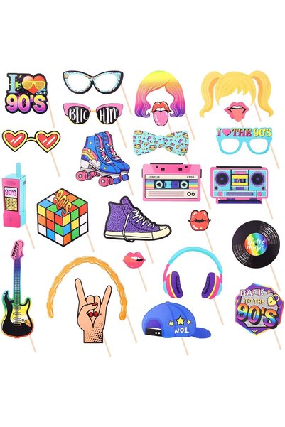 Generic 90s Photo Booth Props, 25 Pcs 90’s Theme Party Decorations Disco Hip ...