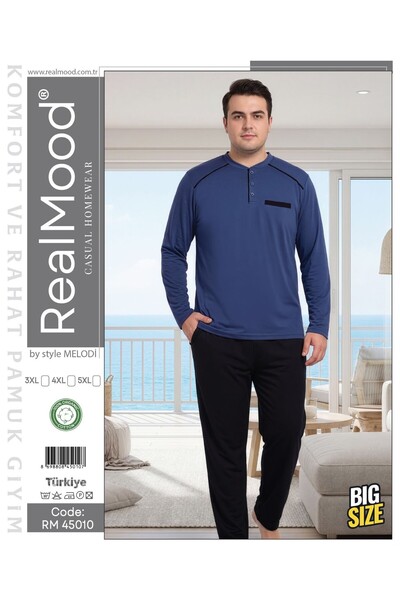 REN Men's indigo plus size pajama set, 100% cotton jersey pajama set,