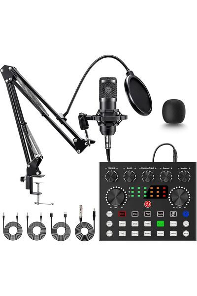 LinJie Podcast Equipment Set,Multifunctional V8S Sound Card and BM800 Suspens...