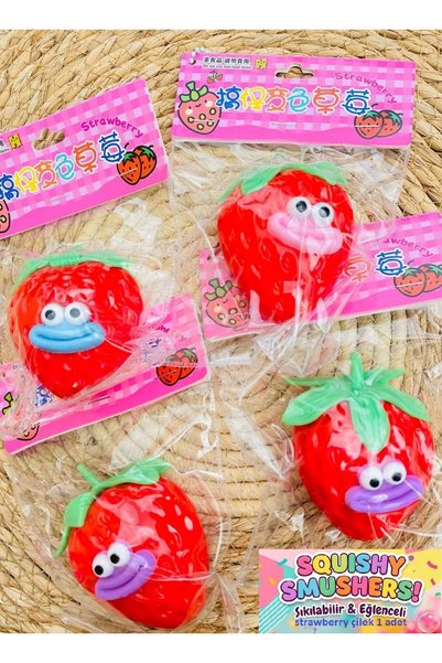 OYUNCAKSAHİLİ Souishy Çilek Sukuşi Strawberry Smushers Gülen Yüzler 9cm Stres...