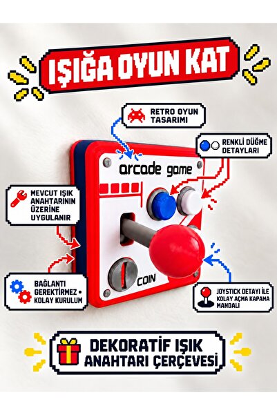 Genel Markalar 3D Retro Arcade Joystick Tasarımlı Dekoratif Işık Anahtarı Kap...