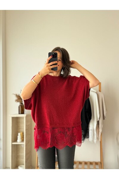 Noi Belis Bluză tricotată supradimensionată cu detaliu la tiv din dantelă AW2...