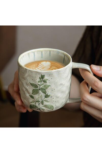 Generic Large Ceramic Coffee Mug with Handle, Retro Hand-Painted Cup for Coff...