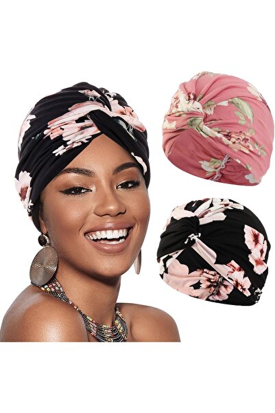 Generic 2-Pack Soft Elastic Turbans for Women, Adjustable Printed Pre-Tied He...