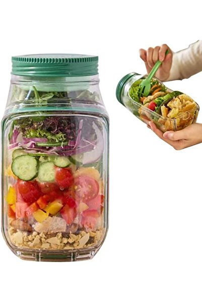 Generic Side-Opening Salad Mason Jar, Leak-Proof Dressing Container, Integrat...