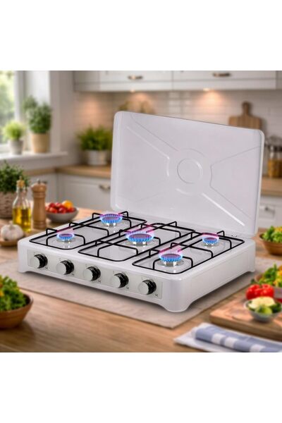 Generic موقد غاز محمول بخمس شعلات مع إشعال فوري ولهب قوي مع غطاء حماية علوي، ...