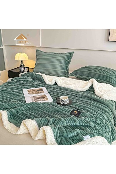 JOJO HOME Cocolino Blanket with Fur and Zipper, 200 x 230 cm + 2 Pillow