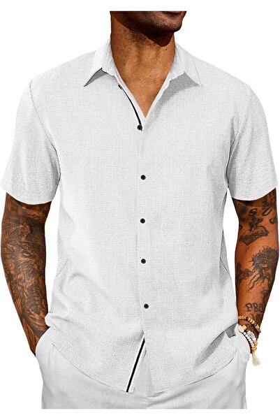 Generic Runcati Mens Button Down Linen Shirt Short Sleeve Casual Lightweight ...