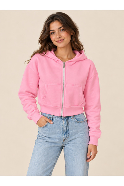 FAVORİST Women's Zippered Crop Cardigan Sweatshirt