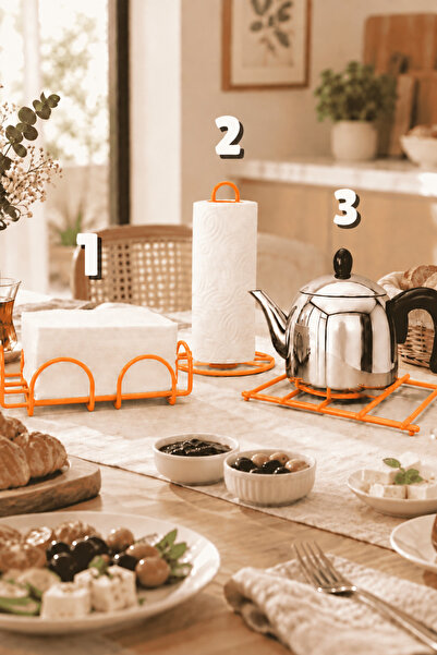 Edora Home 3-Piece Orange Napkin Holder Towel Holder Set Black Color Stainles...