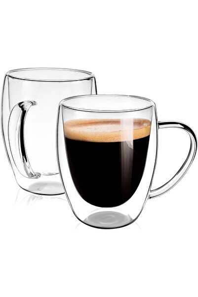 Generic مجموعة من 4 أكواب قهوة زجاجية مزدوجة الجدار بمقابض، سعة 12 أونصة (350...