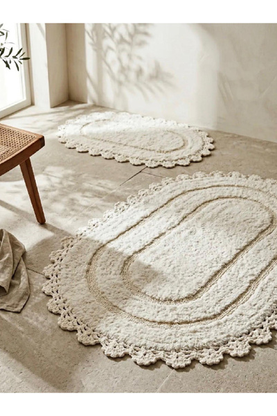 PIRILTI COLLECTION سجادة حمام - طقم من قطعتين - 100% قطن - حواف محبوكة يدويًا