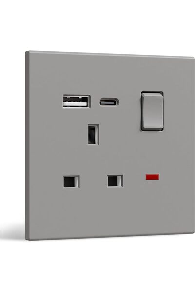 Generic مقبس كهربائي جداري أحادي التبديل، مقبس بريطاني مع منافذ شحن USB C و U...