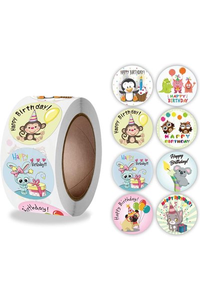 Generic 500Pcs Birthday Label Stickers Roll Happy Birthday Envelope Seals Sti...