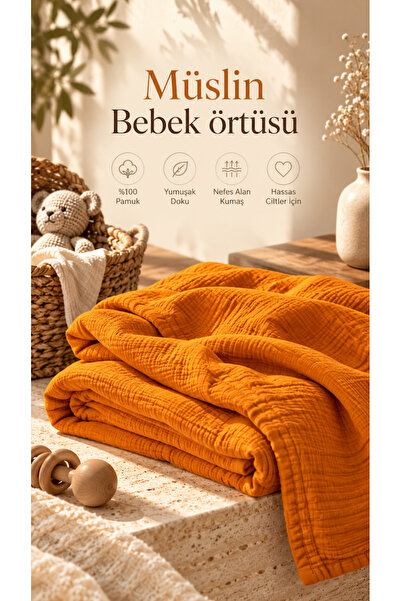 Strauss Müslin Bebek Battaniyesi 80x100cm 2 Katlı 4 Mevsim Yenidoğan Pike Ört...