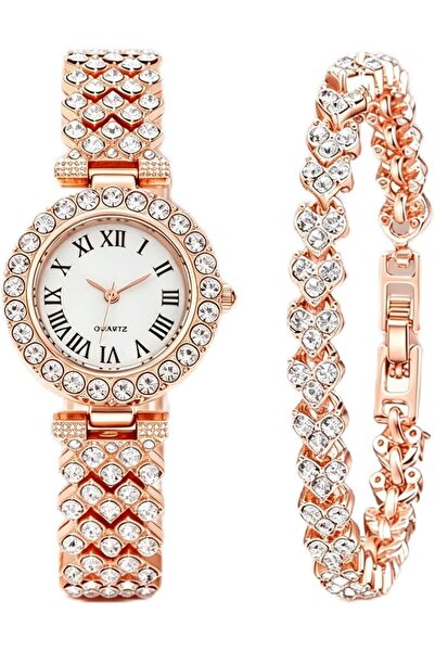 Generic Luxury Crystal Quartz Watch Set for Women, Sparkling Rhinestone Brace...