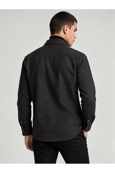Etikmen Black Plain Slimfit Lumberjack Men's Shirt