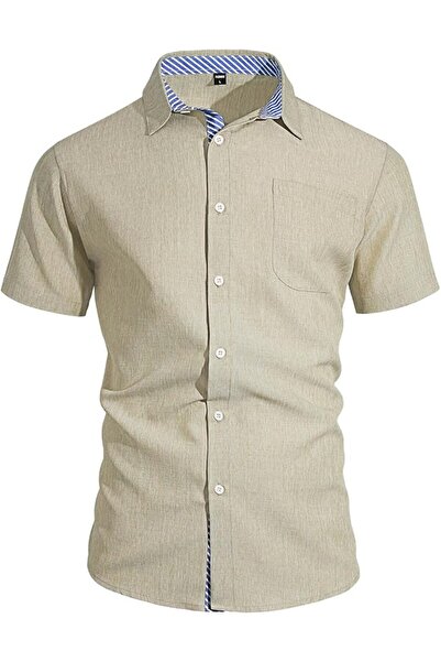 GENERAL Men's Linen Short Sleeve Button Down Shirt, Casual Breathable Lightwe...
