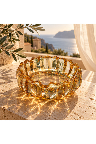 Shopping Fashion Ashtray Honey Colored Glass Decorative Ash Tray with Wavy Edges