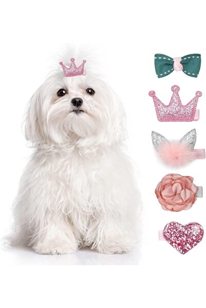Generic Handmade Small Dog Hair Clips - 5 Pcs Cute Bow Flower Crown Hairpins,...