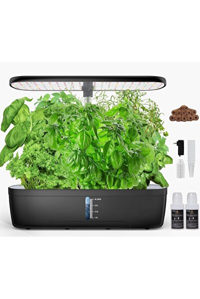 Generic نظام زراعة مائية داخلي بـ 12 وعاء، حديقة أعشاب داخلية مع إضاءة LED لل...