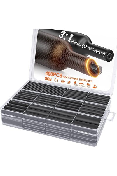 Generic مجموعة أنابيب الانكماش الحراري 200 قطعة، غلاف عازل سميك من البولي إيث...