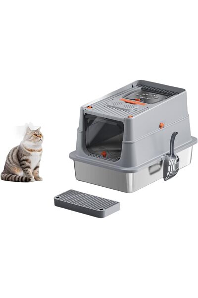 Generic Stainless Steel Cat Litter Box, Enclosed Cat Litter Box with Flip Lid...