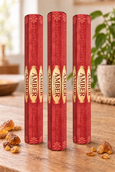 Amber Kokulu Tütsü Seti | 3'lü 60 Adet Çubuk Tütsü | Kalıcı Oda Kokusu | Premium Aromatik Tütsü | Ev, Ofis, Yoga ve Meditasyon İçin